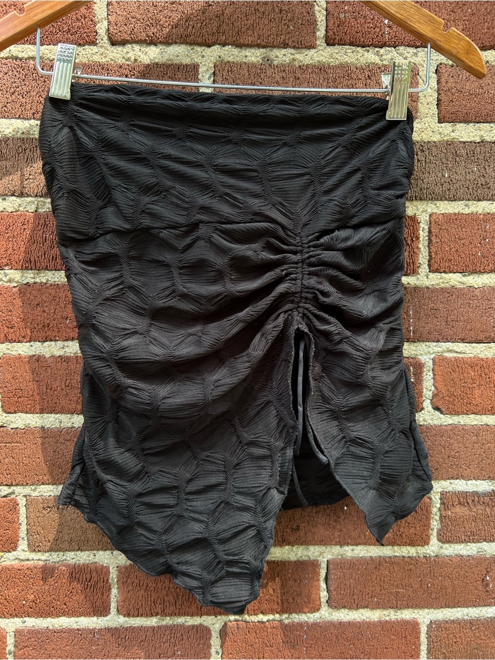 silence + noise Black Textured Tube top with Ruched Detail